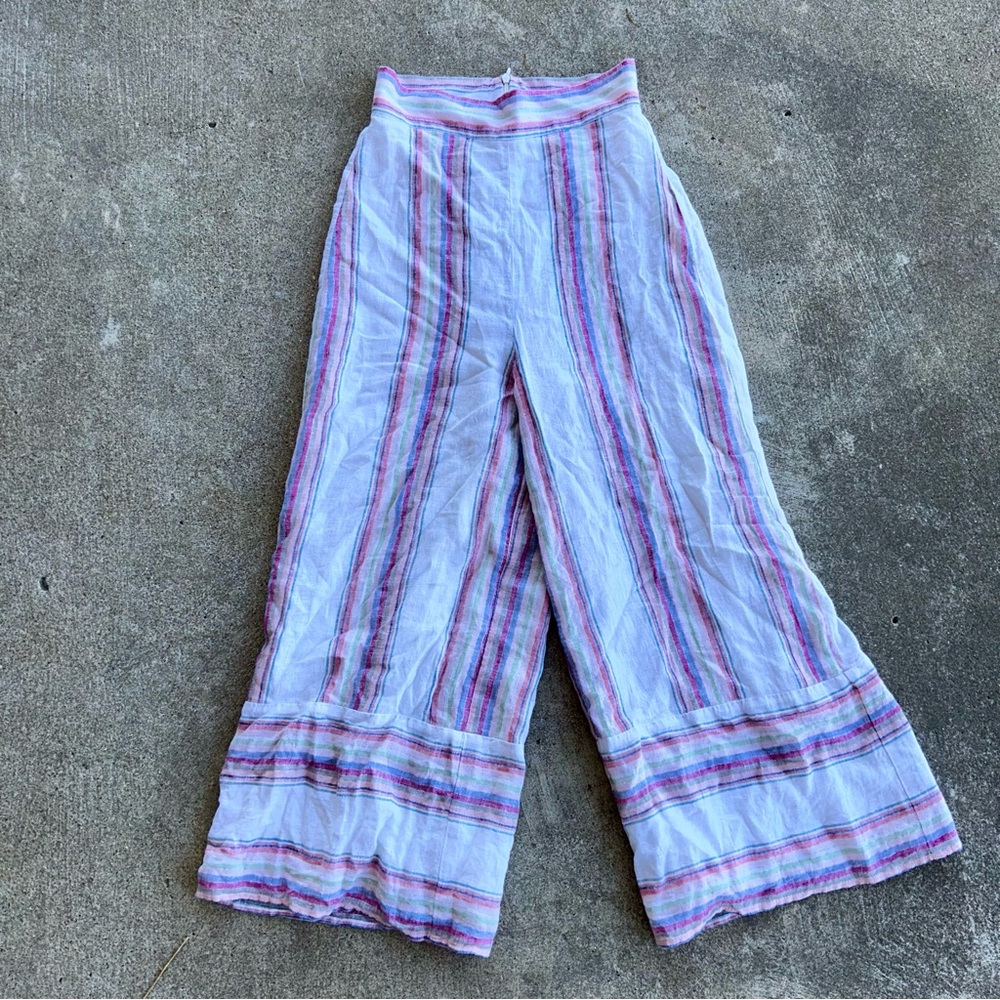 Amanda Uprichard Ravine Sparkle Linen Blend Wide Leg Pants Positano Stripe XS